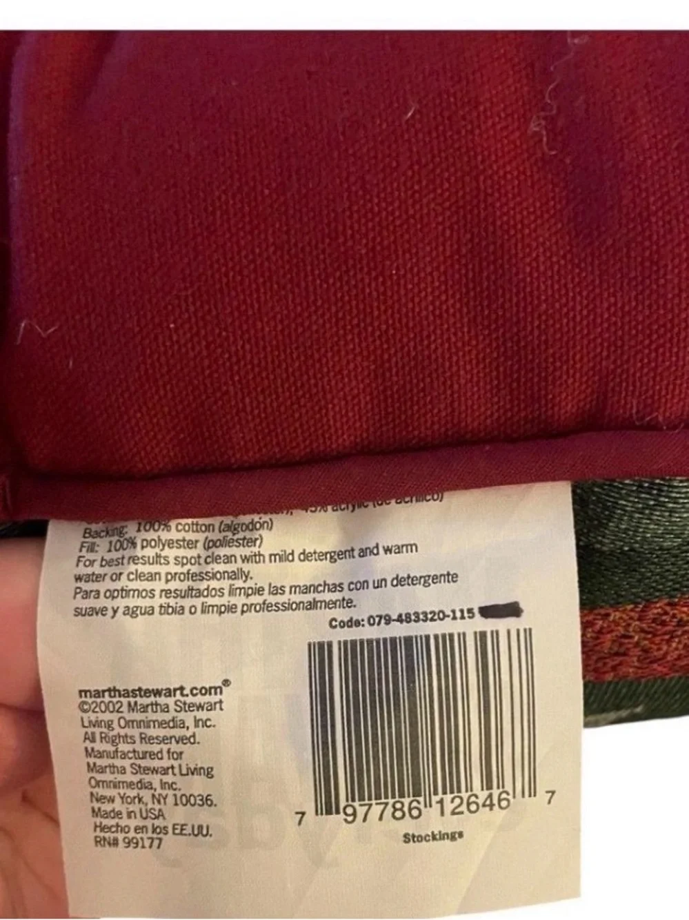 Martha Stewart green holiday pillow with stockings
